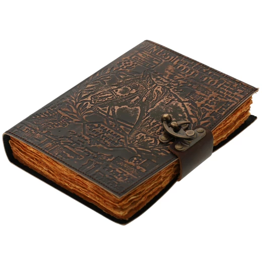 Notebook with Leather Cover Embossed with a Horse and Inscription Gallop to Greatness